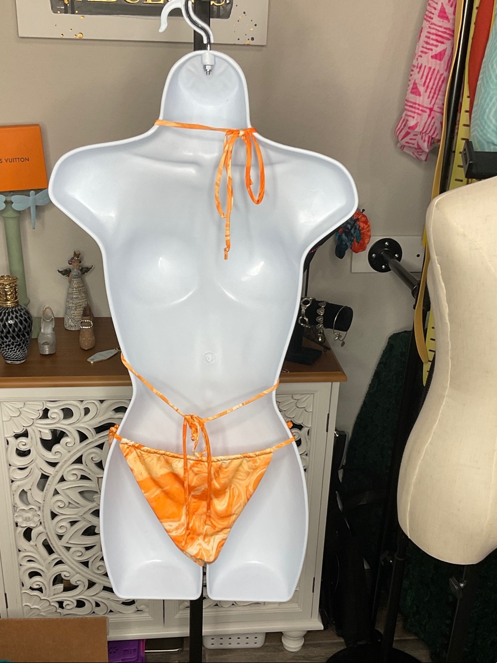 255 - naked wardrobe NWT Orange Marble Tie-Side Bikini Set, Size Large - Picture 4 of 5